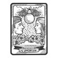 Tarot playing card The Lovers sketch raster