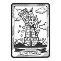 Tarot playing card Tower sketch vector Royalty Free Stock Photo