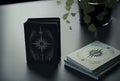 Tarot playing cards close up image in Dark background. Hyper realistic image made by AI