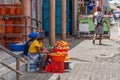 Tarrafal town view with woman's selling Mangos on the street in Cape Verde Island