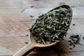 Tarragon Spice in wooden spoon / Tarhun Otu. Royalty Free Stock Photo