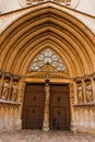 TARRAGONA,SPAIN-APRIL 25,2018 : The facade of the cathedral of Tarragona is in Romanesque and Gothic style