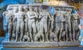 TARRAGONA, SPAIN, DECEMBER 29, 2015: a view of a stone chest with a detail of several persons situated inside of the