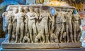 TARRAGONA, SPAIN, DECEMBER 29, 2015: a view of a stone chest with a detail of several persons situated inside of the