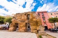 TARRAGONA, SPAIN - MAY 1, 2017: Ancient ruins in the city center. View of the area of the Provincial Forum. Copy space for