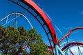 TARRAGONA, SPAIN - MAY 2019: Park Port Aventura, Shambhala, big adrenaline hypercoaster roller coaster located in Salou in Europe