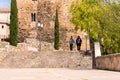 TARRAGONA, SPAIN - MAY 1, 2017: Pensioners are walking around the old town. Copy space for text.