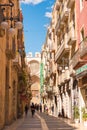 TARRAGONA,SPAIN - MAY 1, 2017: The street leading to the cathedral Catholic cathedral. European street. Vertical.