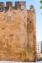 TARRAGONA, SPAIN - MAY 1, 2017: View of the wall of the ancient tower. Close-up. Vertical.