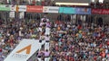 Tarragona, Spain. October 2018: Group of Colla Vella Xiquets de Tarragona making a human tower and falling down