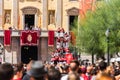 TARRAGONA, SPAIN - SEPTEMBER 17, 2017: Santa Tecla holiday, those typical catalan human towers are performed in Plaza de la Font.