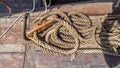 Tarred hemp rope for rigging a viking ship