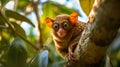 Tarsier is watching something in the forest