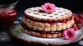 Tart with berries jam. Exquisite linzer cake with raspberry jam