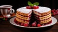 Tart with berries jam. Exquisite linzer cake with raspberry jam