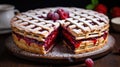 Tart with berries jam. Exquisite linzer cake with raspberry jam