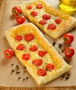 Tart with cheese and cherry tomatoes Royalty Free Stock Photo