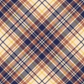 Tartan check pattern for autumn in brown, navy blue, yellow, beige. Seamless large multicolored plaid background vector for scarf.