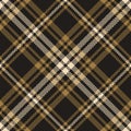 Tartan check pattern herringbone in black, gold brown, beige. Seamless plaid graphic vector for menswear and womenswear flannel. Royalty Free Stock Photo