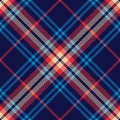 Tartan check pattern in navy blue, red, beige. Seamless herringbone vector plaid graphic dark background for flannel shirt, scarf. Royalty Free Stock Photo