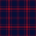 Tartan check pattern in navy blue and red. Seamless dark background vector graphic for flannel shirt, scarf. Royalty Free Stock Photo