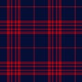 Tartan check pattern vector in red and navy blue. Seamless dark Scottish plaid background for flannel shirt, blanket, throw, skirt