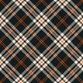 Tartan Check Plaid Pattern In Black, Orange, Off White. Herringbone Seamless Graphic Texture Background For Autumn Winter Flannel.