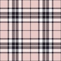 Tartan check plaid pattern in black, powder pink, white. Seamless classic Scottish Thomson tartan in custom colors for spring. Royalty Free Stock Photo