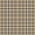 Tartan check plaid pattern in gold brown, beige, black. Seamless neutral glen vector for dress, jacket, skirt, trousers, blanket. Royalty Free Stock Photo