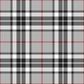 Tartan check plaid pattern in grey, red, white, black. Seamless classic Scottish Thomson tartan check.