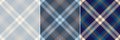 Tartan check plaid pattern set in blue, beige, brown, yellow, navy blue. Seamless spring summer autumn winter background vector. Royalty Free Stock Photo