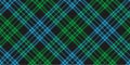 Dark seamless diagonal pattern of green and blue on black colors tartan ornament for textile texture Royalty Free Stock Photo