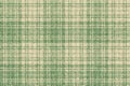 Ragged old fabric texture of traditional checkered gingham repeatable ornament with lost threads, green and beige bicolor pattern Royalty Free Stock Photo