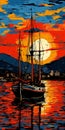 Tartan 10 In Honolulu Harbor: Sunset City With Modern Impressionism Royalty Free Stock Photo