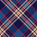 Tartan pattern colorful in blue, red, beige. Seamless textured houndstooth vector art background for skirt, flannel shirt, blanket Royalty Free Stock Photo