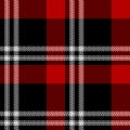 Tartan pattern vector in black, red, white. Herringbone textured seamless decorative check plaid for flannel shirt, skirt.