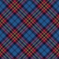 Tartan pattern vector illustration in blue, red, yellow. Seamless classic dark herringbone textured check plaid.