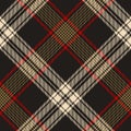 Tartan plaid pattern abstract in black, gold brown, red, beige. Seamless dark check plaid graphic background for flannel shirt. Royalty Free Stock Photo