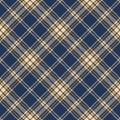 Tartan plaid pattern autumn fashion in blue, gold, beige. Herringbone textured seamless classic check plaid graphic for flannel. Royalty Free Stock Photo