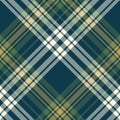 Tartan plaid pattern background. Seamless diagonal check plaid graphic in blue, green, gold. Royalty Free Stock Photo