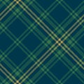 Tartan plaid pattern background. Seamless diagonal check plaid graphic in green and gold. Royalty Free Stock Photo