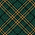 Tartan plaid pattern in black, gold, green. Seamless glen check background vector graphic for jacket, coat, skirt, dress. Royalty Free Stock Photo