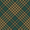 Tartan plaid pattern in black, gold, green. Seamless tweed check plaid graphic for skirt, tablecloth. Royalty Free Stock Photo