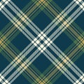 Tartan plaid pattern in blue, green, gold. Seamless textured check graphic background vector for spring autumn winter flannel. Royalty Free Stock Photo