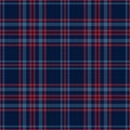 Tartan plaid pattern in blue and red. Herringbone textured autumn winter classic check background for modern shirt skirt.