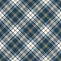 Tartan plaid pattern for flannel in blue, gold, off white. Seamless herringbone textured spring summer autumn winter check plaid. Royalty Free Stock Photo