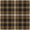 Tartan plaid pattern herringbone in black, gold brown, beige. Seamless check graphic vector for menswear and womenswear flannel. Royalty Free Stock Photo