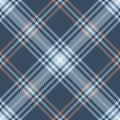 Tartan plaid pattern herringbone texture in blue and brown. Seamless simple check vector for for flannel shirt, scarf, throw.