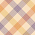 Tartan plaid pattern multicolored autumn textile design. Herringbone textured seamless colorful check plaid art in purple, orange.