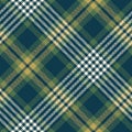 Tartan plaid pattern in navy blue, green, gold. Dark herringbone textured seamless autumn winter check plaid graphic background. Royalty Free Stock Photo